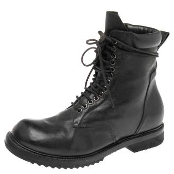 Pre Owned Rick Owens Black Leather Lace-Up Ankle Boots Size 41 
