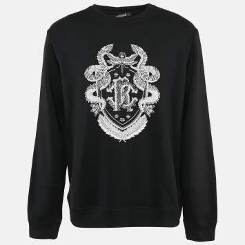 Pre Owned Roberto Cavalli Black Logo Print Cotton Knit Sweater L