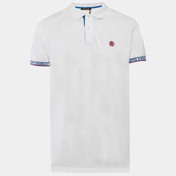 Pre Owned Roberto Cavalli White Logo Trim Pique Cotton Polo T-Shirt XL