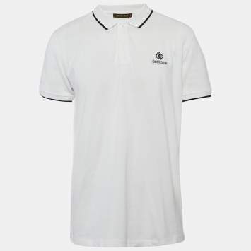 Pre Owned Roberto Cavalli White Pique Cotton Polo T-Shirt XXL
