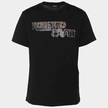 Roberto Cavalli Black Jersey Logo T-Shirt L