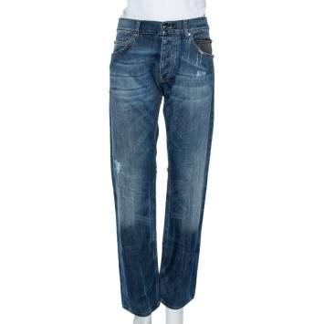 Pre Owned Roberto Cavalli Indigo Jacquard Denim Straight Fit Jeans L