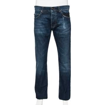 Pre Owned Roberto Cavalli Indigo Medium Wash Distressed Denim Jeans L