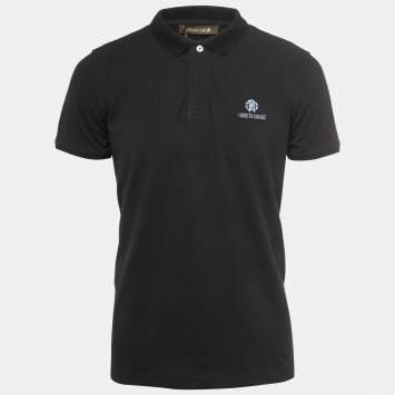 Pre Owned Roberto Cavalli Black Cotton Pique Polo T-Shirt L