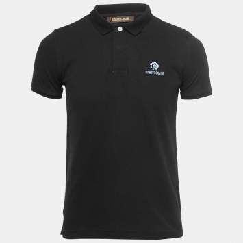 Pre Owned Roberto Cavalli Black Cotton Pique Polo T-Shirt S