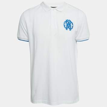 Pre Owned Roberto Cavalli White Logo Embroidered Cotton Polo T-Shirt XL