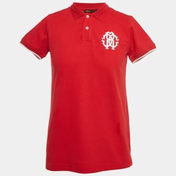 Pre Owned Roberto Cavalli Red Logo Embroidered Cotton Pique Polo T-Shirt M