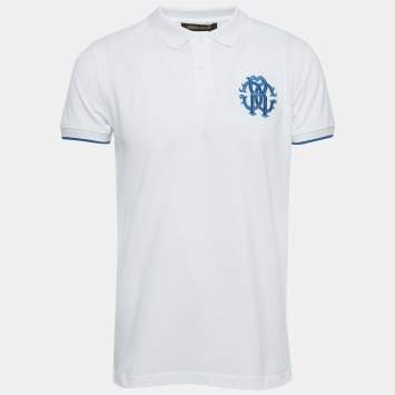 Pre Owned Roberto Cavalli White Logo Embroidered Cotton Pique Polo T-Shirt L
