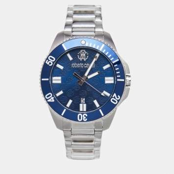 مملوكة مسبقًا Roberto Cavalli Blue Stainless Steel 5G013 Men's Wristwatch 44 mm