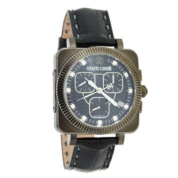 مملوكة مسبقًا Roberto Cavalli Black PVD Coated Stainless Steel Crocodile Bohemienne R7271666025 Men's Wristwatch 40 mm
