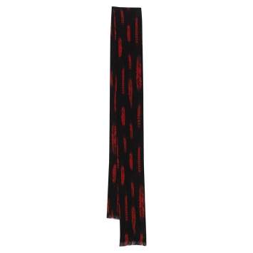 Pre Owned Roberto Cavalli Black Plumage Print Silk Scarf
