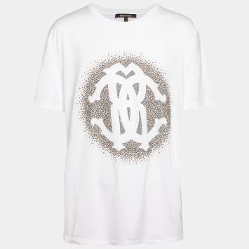 Pre Owned Roberto Cavalli White Logo Detail Cotton T-Shirt XXXL