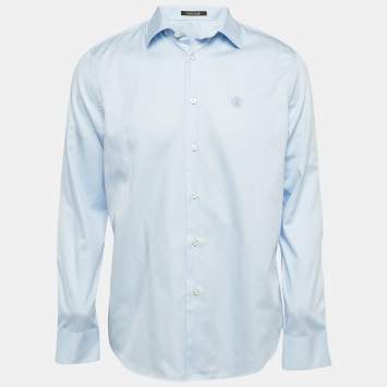 Pre Owned Roberto Cavalli Blue Cotton Button Front Shirt XL