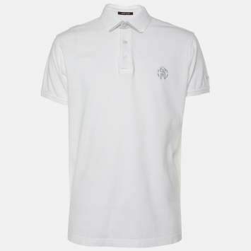 Pre Owned Roberto Cavalli White Cotton Logo Embroidered T-Shirt L
