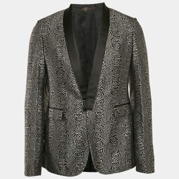 Pre Owned Roberto Cavalli Black/Grey Patterned Silk Single Breasted Blazer M