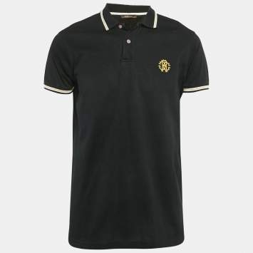 Pre Owned Roberto Cavalli Black Cotton Pique Polo T-Shirt L