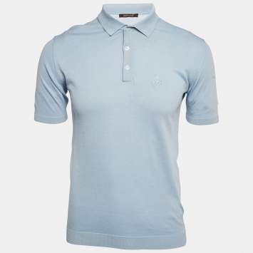 Pre Owned Roberto Cavalli Light Blue Silk Knit Polo T-Shirt M