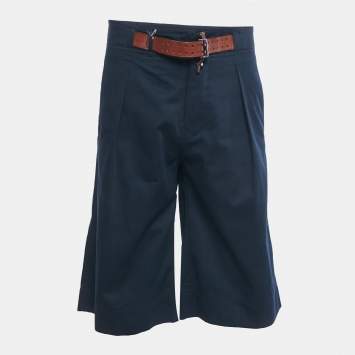 Pre Owned Roberto Cavalli Blue Gabardine Belted Bermuda Shorts M