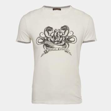 Pre Owned Roberto Cavalli Cream Printed Jersey T-Shirt M