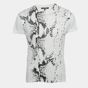Pre Owned Roberto Cavalli White Snakeskin Print Jersey T-Shirt S