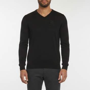 Pre Owned Roberto Cavalli Black Knit V- Neck Sweatshirt M 