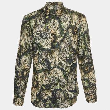 Pre Owned Roberto Cavalli Multicolor Tiger Print Cotton Shirt XXL