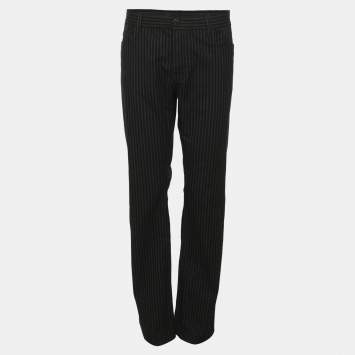 مملوكة مسبقًا Roberto Cavalli Dark Grey Stripe Cotton Blend Trousers XXL