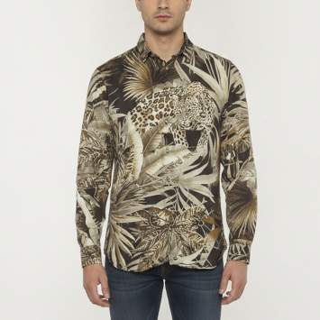 Pre Owned Roberto Cavalli Multicolor Animal Print Crepe Button Up Shirt L