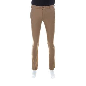 Pre Owned Class by Roberto Cavalli Camel Brown Twiil Wool Leather Detail Tapered Trousers L