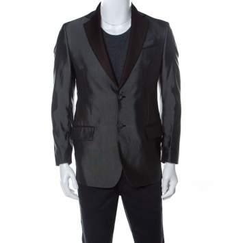 Pre Owned Roberto Cavalli Metallic Finish Wool Blend Contrast Lapel Blazer M 