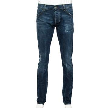 Pre Owned Roberto Cavalli Indigo Distressed Denim Brass Applique Detail Jeans L