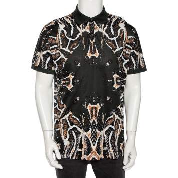 Pre Owned Roberto Cavalli Dark Green Cotton Abstract Animal Pattern Polo T Shirt XXL