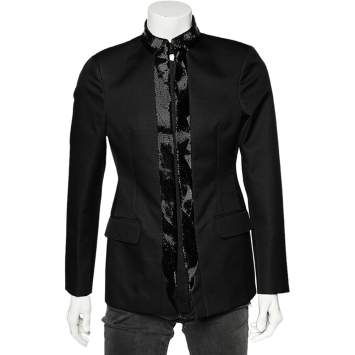 Pre Owned Roberto Cavalli Black Wool Embellished Trimmed Buttoned Jacket M
