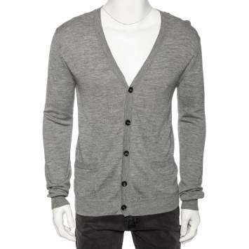 Roberto Cavalli Grey Knit Pocketed Button Front Cardigan M