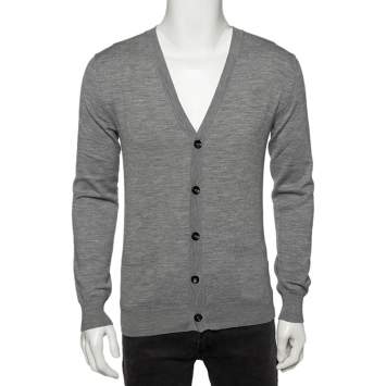 Pre Owned Roberto Cavalli Grey Knit Pocketed Button Front Cardigan M