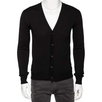 Pre Owned Roberto Cavalli Black Knit Pocketed Button Front Cardigan M