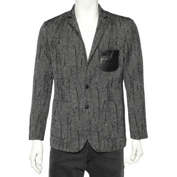 Pre Owned Roberto Cavalli Monochrome Patterned Wool Button Front Jacket M