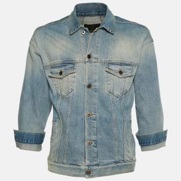 Pre Owned Roberto Cavalli Indigo Light Wash Denim Trucker Jacket XXL