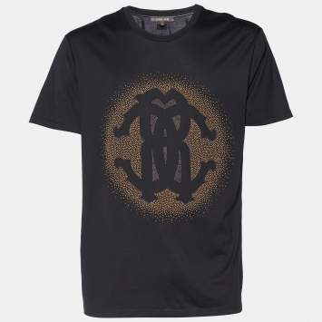 Pre Owned Roberto Cavalli Black Logo Detail Cotton Knit T-Shirt XXL