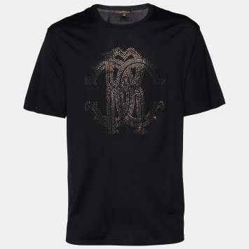 Pre Owned Roberto Cavalli Black Logo Detail Cotton Knit T-Shirt XXL