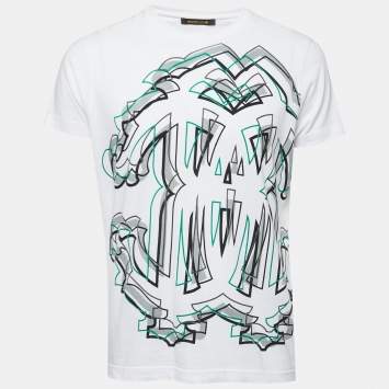 Pre Owned Roberto Cavalli White Cotton Graphic Print T-Shirt L