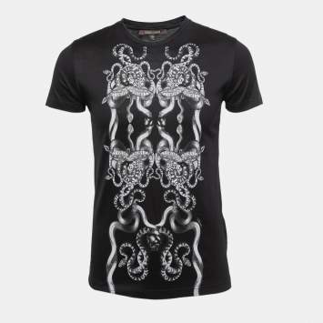 Pre Owned Roberto Cavalli Black Snake Print Cotton Crew Neck T-Shirt S