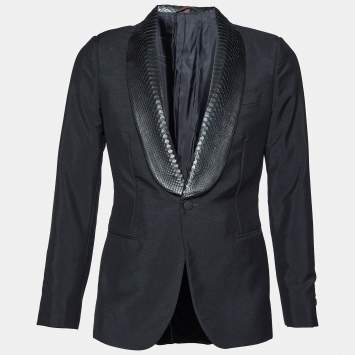 Pre Owned Roberto Cavalli Black Mohair & Wool Python Collar Blazer M