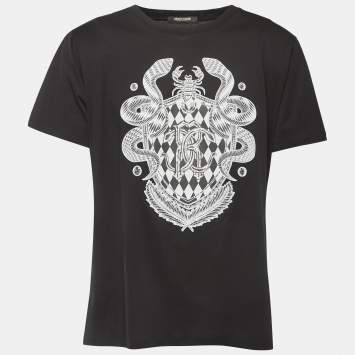 Pre Owned Roberto Cavalli Black Logo Print Cotton Crew Neck Half Sleeve T-Shirt 3XL