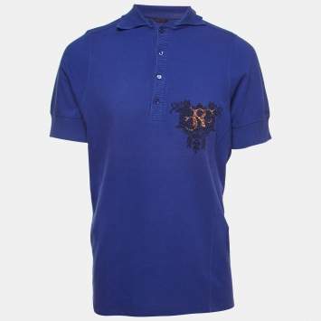 Pre Owned Roberto Cavalli Purple Logo Embroidered Cotton Polo T-Shirt XXXL