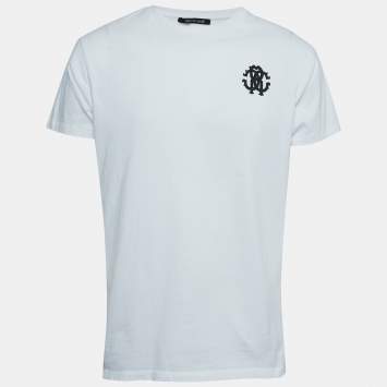 Pre Owned Roberto Cavalli White Logo Tiger Print Cotton Crew Neck T-Shirt XXL