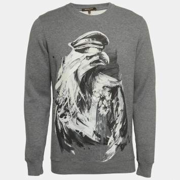 Pre Owned Roberto Cavalli Grey Eagle Print Cotton Knit Sweatshirt S