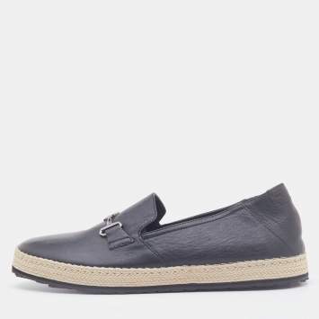 مملوكة مسبقًا Roberto Cavalli Black Leather Logo Detail Slip On Espadrille Size 43
