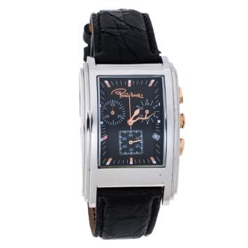 Pre Owned Roberto Cavalli Black Stainless Steel and Leather ESON R7251955035 Men's Wristwatch 30 mm