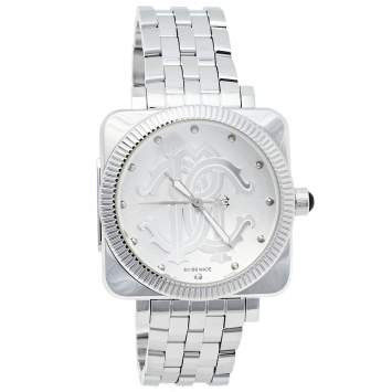 Pre Owned Roberto Cavalli Silver Stainless Steel Bohemienne R7253166015 Men's Wristwatch 41 mm